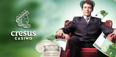 homme élégant en costume sur la bannière du Cresus Casino