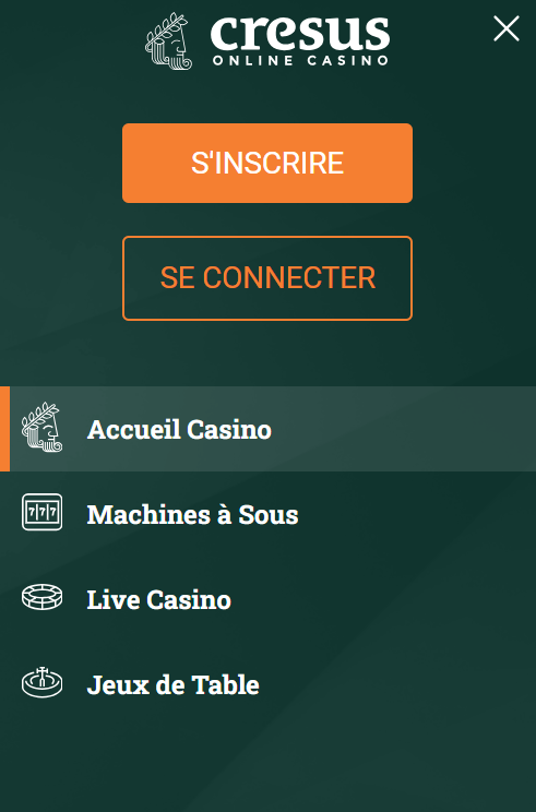 écran de connexion sur l'application mobile du casino Cresus