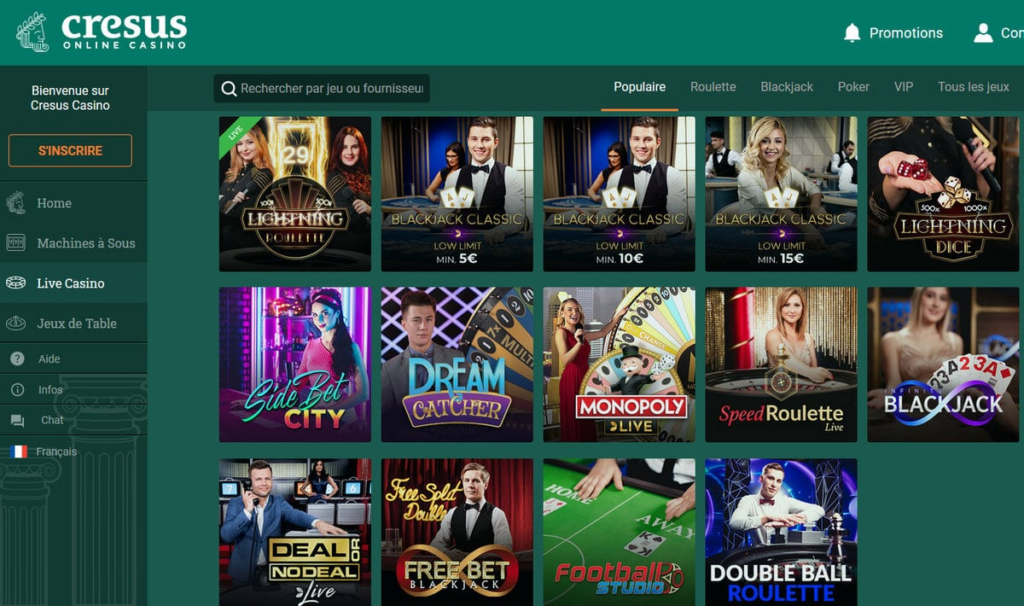 casinos en direct les plus populaires sur Cresus Casino